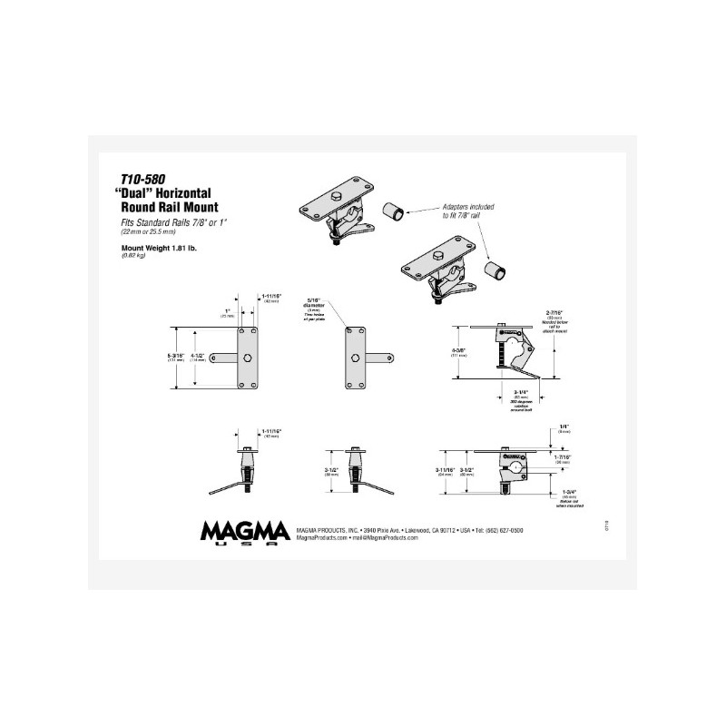 MAGMA Dual Horizontal Round Rail Mount Barbecue Mounts