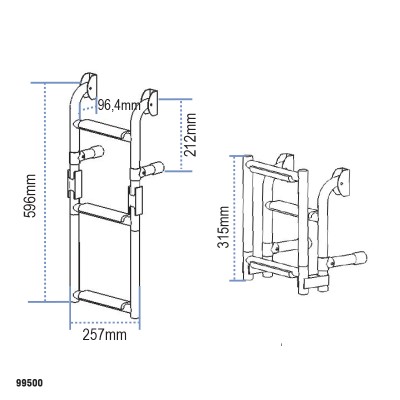 Folding ladder for transom, 1+2 steps, 250x620mm Boarding Ladders