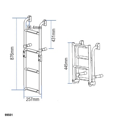 Folding ladder for transom, 1+2 steps, 250x620mm Boarding Ladders