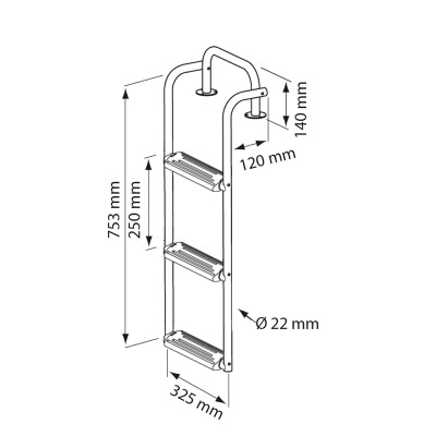 Ljestve preklopne, 3 gazišta, Inox316 Brodske ljestve