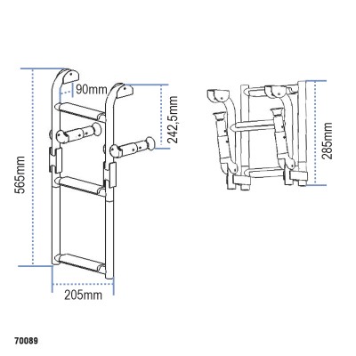 Ljestve na sklapanje, Inox 316, 205x565mm, 1+2 steps Brodske ljestve