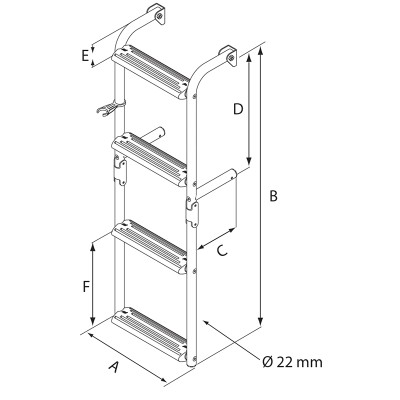 Foldable Ladder for Narrow Transom, Inox 316, 90° 2+2 steps Boarding Ladders