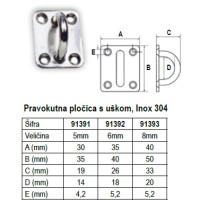 Pravokutna pločica s uškom, Inox 304 Aneli, uške, prstenovi i vijci