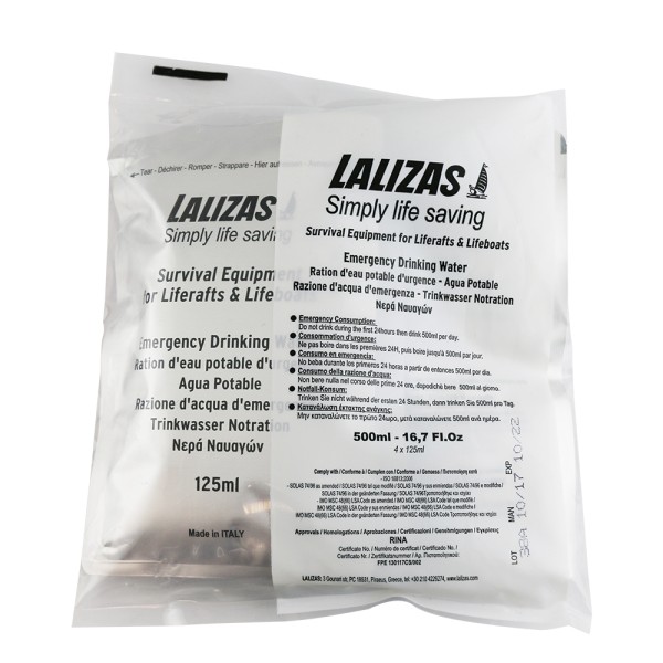 LALIZAS Emergency liferaft drinking water 4x125ml Liferaft Accessories