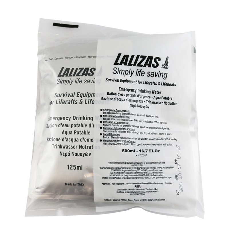 LALIZAS Emergency liferaft drinking water 4x125ml Liferaft Accessories
