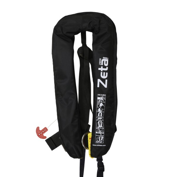 Zeta Inflatable Lifejacket, Auto, 290N, ISO, w/ D-ring & Crotch Strap, Adult, Black ISO Inflatable Lifejackets