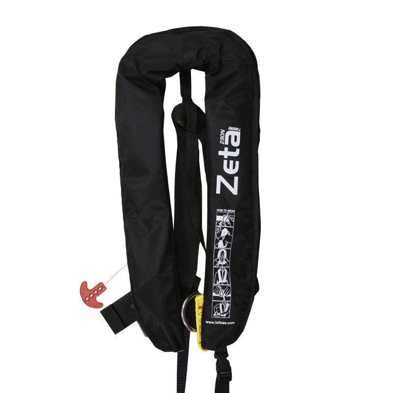 Zeta Inflatable Lifejacket, Auto, 290N, ISO, w/ D-ring & Crotch Strap, Adult, Black ISO Inflatable Lifejackets