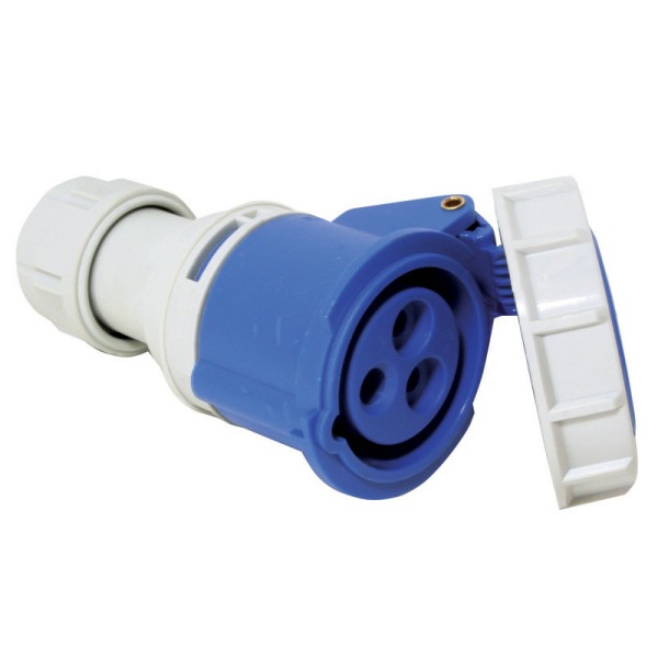 Plug, Female, with Safety Cover, 16A, 220-240V, Blue Shore Power — 230V CEE Connectors