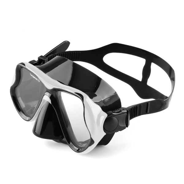 Silicone Mask, Dual Windows with Tempered Glass, Adult, Black-White Dive Masks & Snorkels