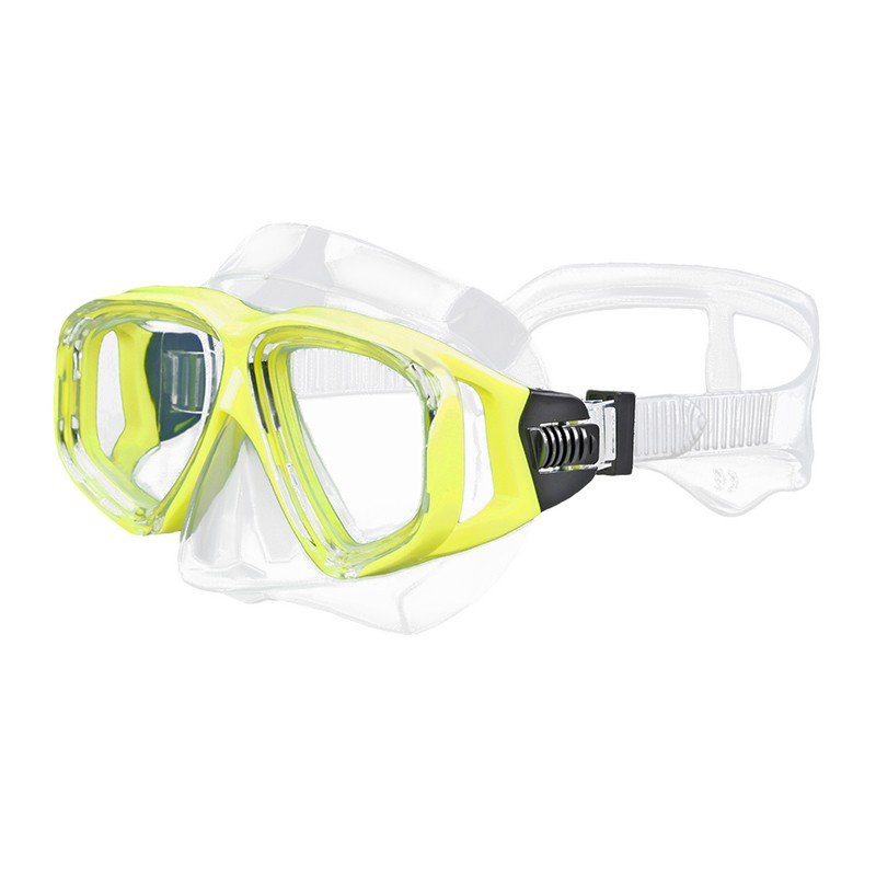 Silicone Mask, Dual Windows with Tempered Glass, Child, Yellow Dive Masks, Snorkels and Fins