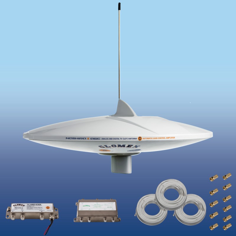 TV Antenna, Glomex Adhara w/ 36dB d37/h490MM gain, white/black TV and Radio Antennas