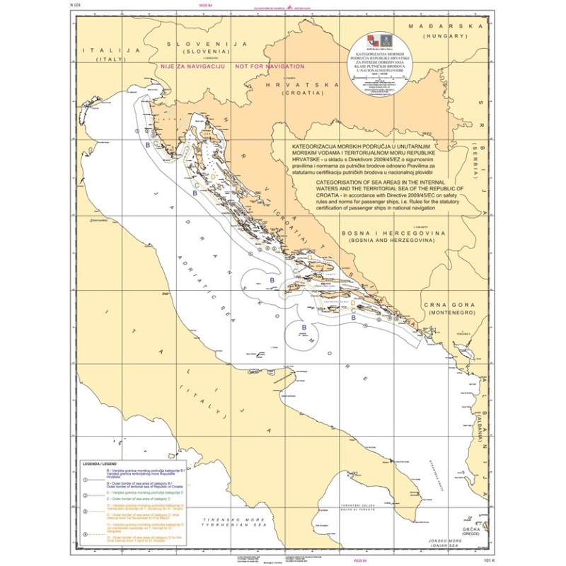 Karta pomorska 101K kategorizacija morskih područja RH Pomorske karte