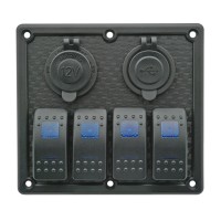 LED Waterproof Switch Panel, 4 Switches with USB & 12 V Socket (12/24 V) Panels