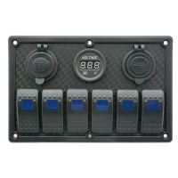 LED Waterproof Switch Panel, 6 Switches with USB & Voltmeter (12/24 V) Panels