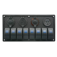 LED vodootporni panel s 8 prekidača, 2xUSB-om i voltmetrom (12/24 V) Paneli