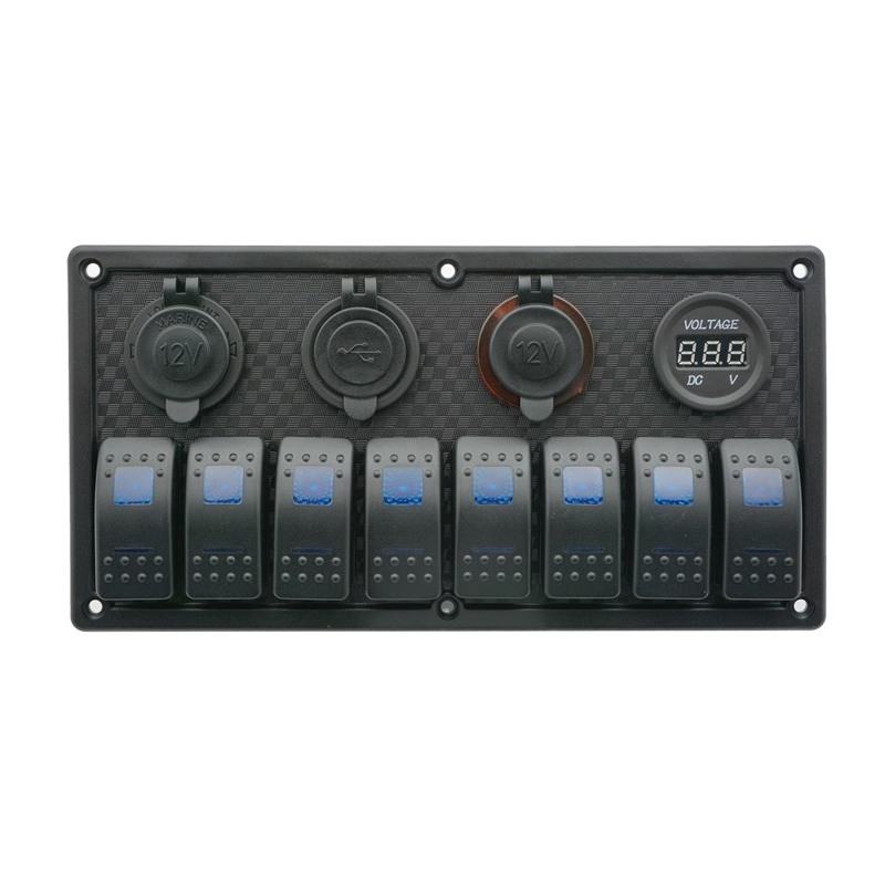 LED vodootporni panel s 8 prekidača, 2xUSB-om i voltmetrom (12/24 V) Paneli