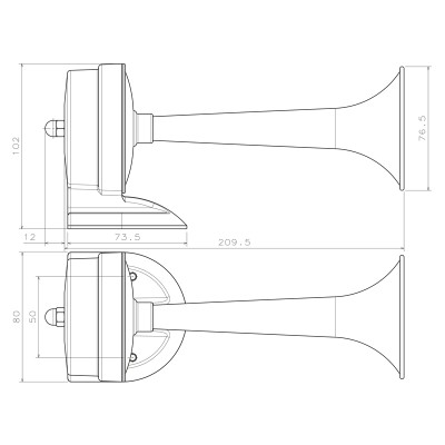 Nuova Rade electric trumpet horn 12V, 100 dB, chrome plated housing, 223 mm Boat Horns