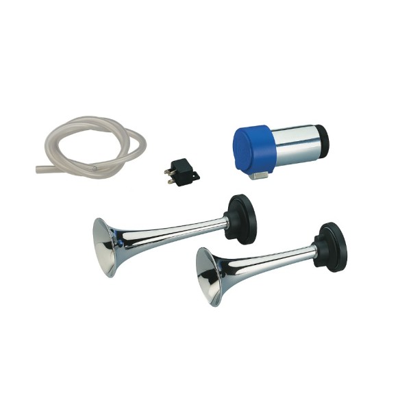 Dual chromed-metal trumpet horn with compressor 24V, 118 dB, 195 mm (CL2) Boat Horns