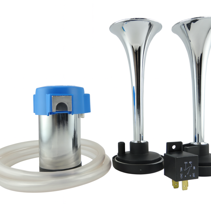 Dual chromed-metal trumpet horn with compressor 24V, 118 dB, 195 mm (CL2) Boat Horns