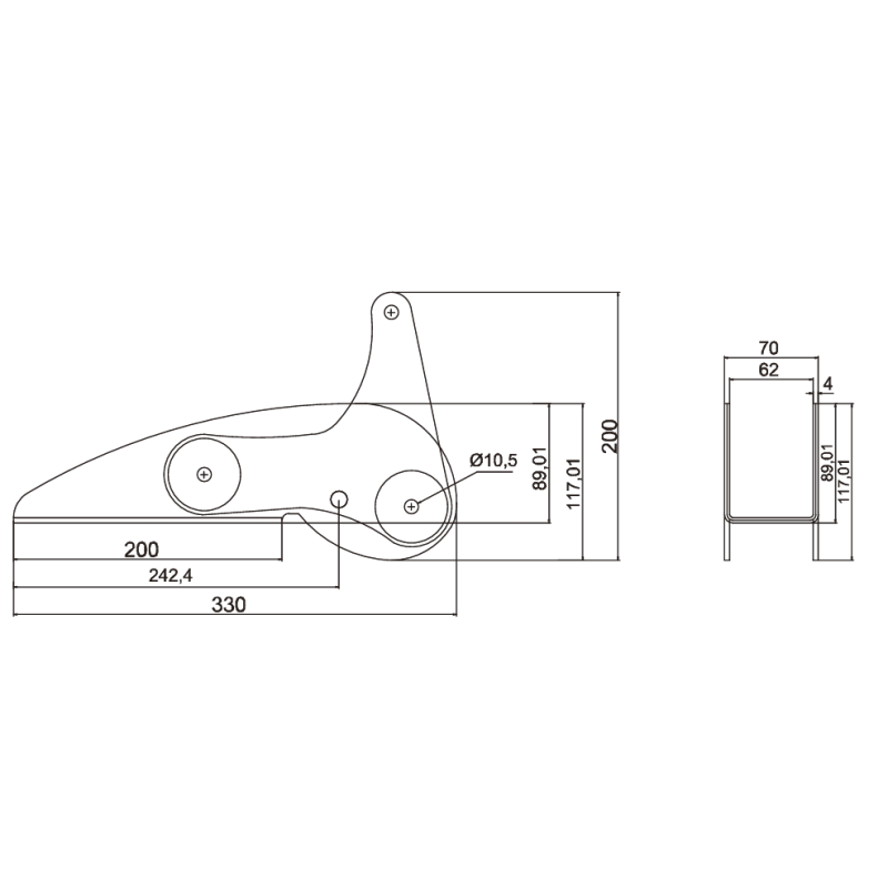 Bow Roller with Rocker Arm for anchors up to 10 kg – 330×70 ×117mm Bow Rollers