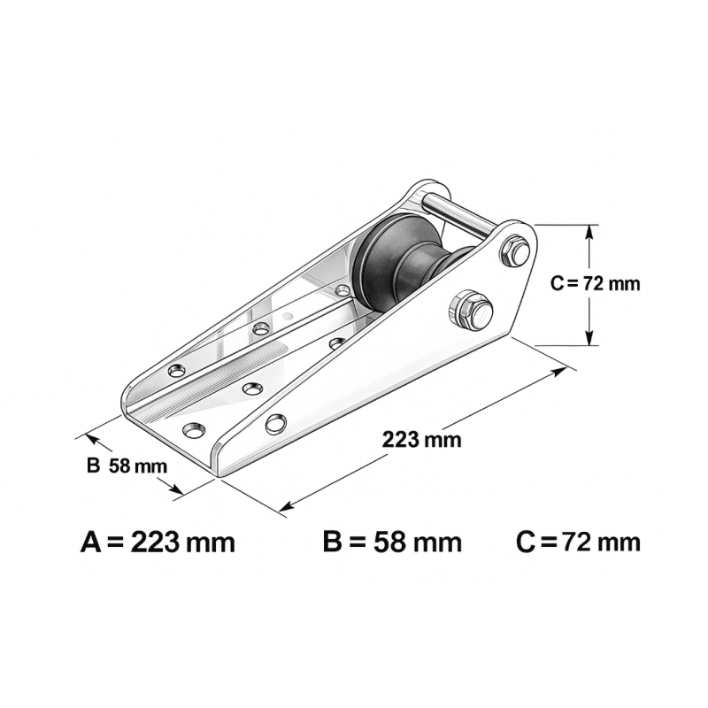 AISI 304 Anchor Roller, 223× 58×72 mm Bow Rollers