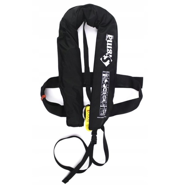 LALIZAS Sigma Inflatable Lifejacket, Auto, 170N, with D-ring & Crotch Strap, Black, Adult ISO Inflatable Lifejackets