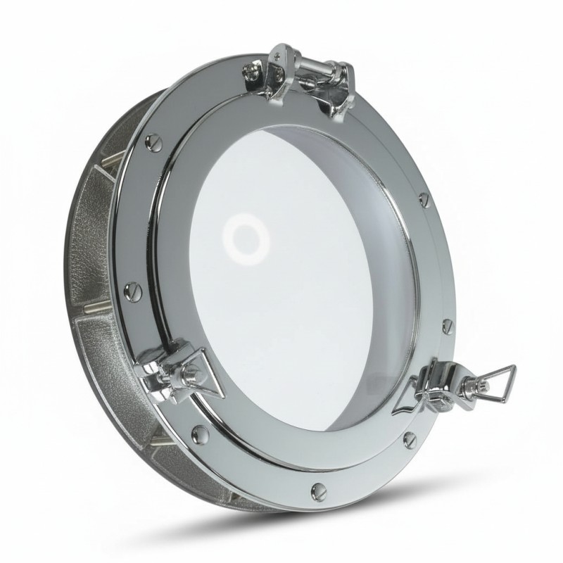 Round Brass Portlight, Chromed – Inner Diameter 200 mm, Outer Diameter 300 mm, Depth 50 mm Side Windows (Portlights)