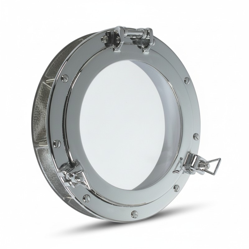 Round Brass Portlight, Chromed – Inner Diameter 200 mm, Outer Diameter 300 mm, Depth 50 mm Side Windows (Portlights)