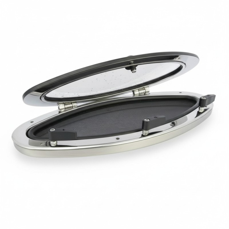 Oval Side Window 460 x 205 mm, Cut-out 414 x 156 mm, Stainless Steel AISI 316 Side Windows (Portlights)