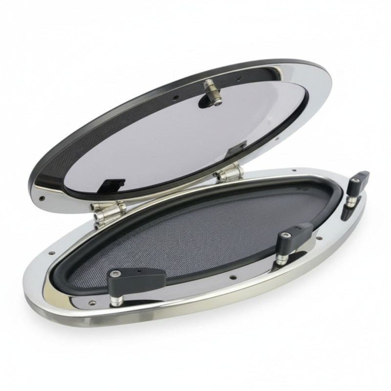 Oval Side Window 460 x 205 mm, Cut-out 414 x 156 mm, Stainless Steel AISI 316 Side Windows (Portlights)