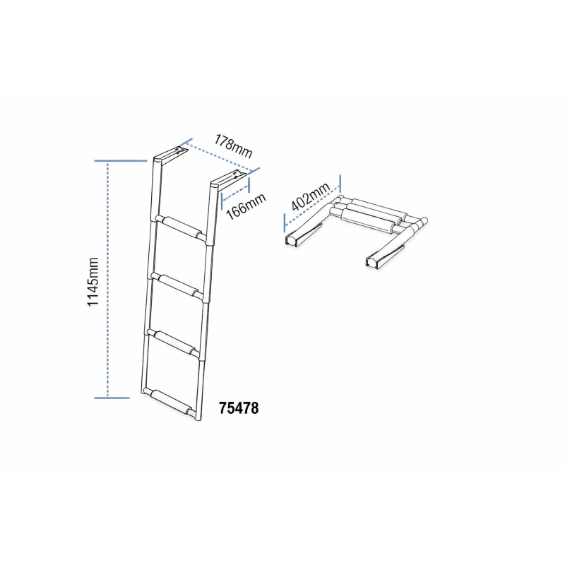 Stainless Steel Telescopic Platform Steps – 4 Steps, L1145×W178 mm Telescopic Retractable & Folding Platform Steps