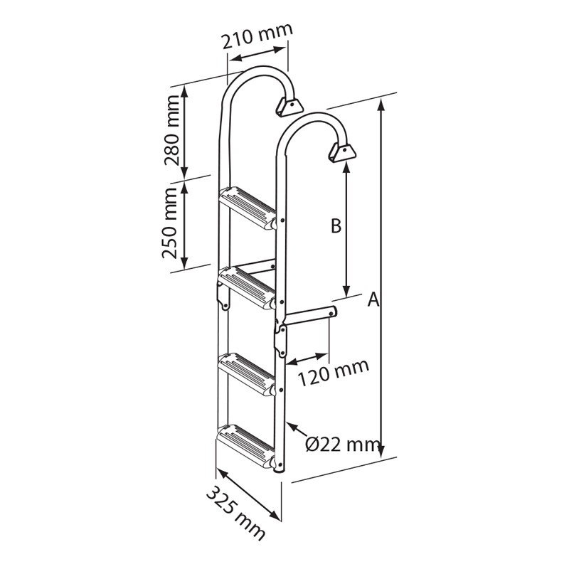 Foldable Ladder, Inox 316, 180° 2+2 steps Boarding Ladders