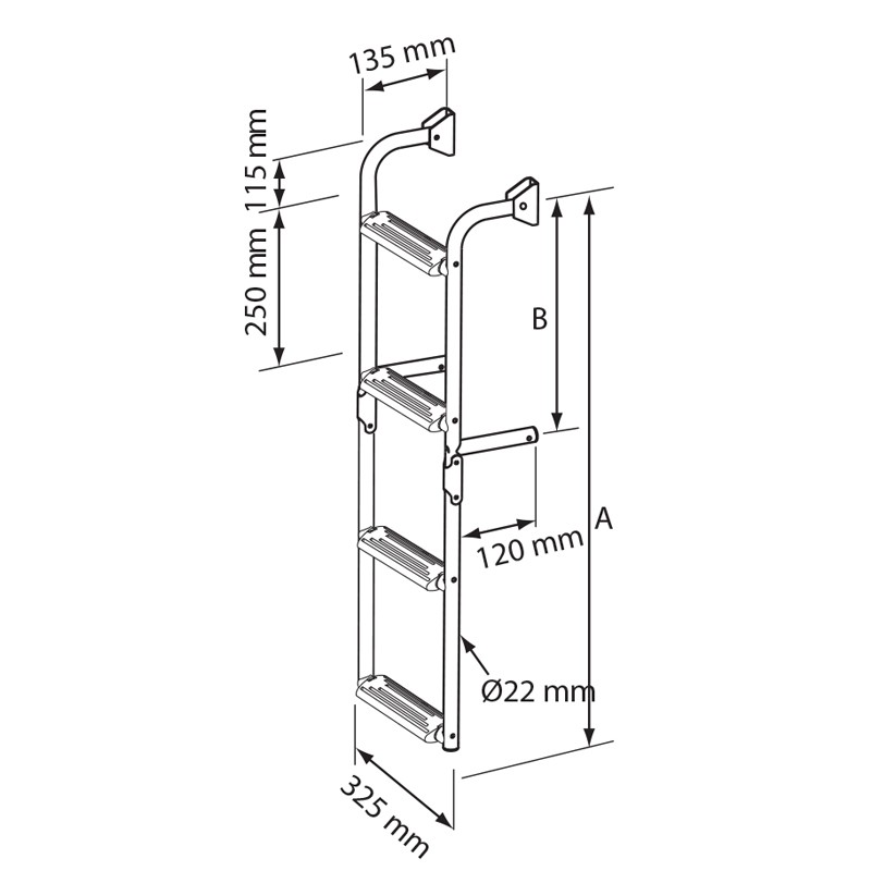 Foldable Ladder, Inox 316, 90º 3+2 steps Boarding Ladders