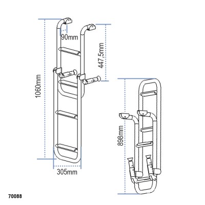 Folding Ladder, Inox 316, 305x1060mm, 2+2 steps Boarding Ladders