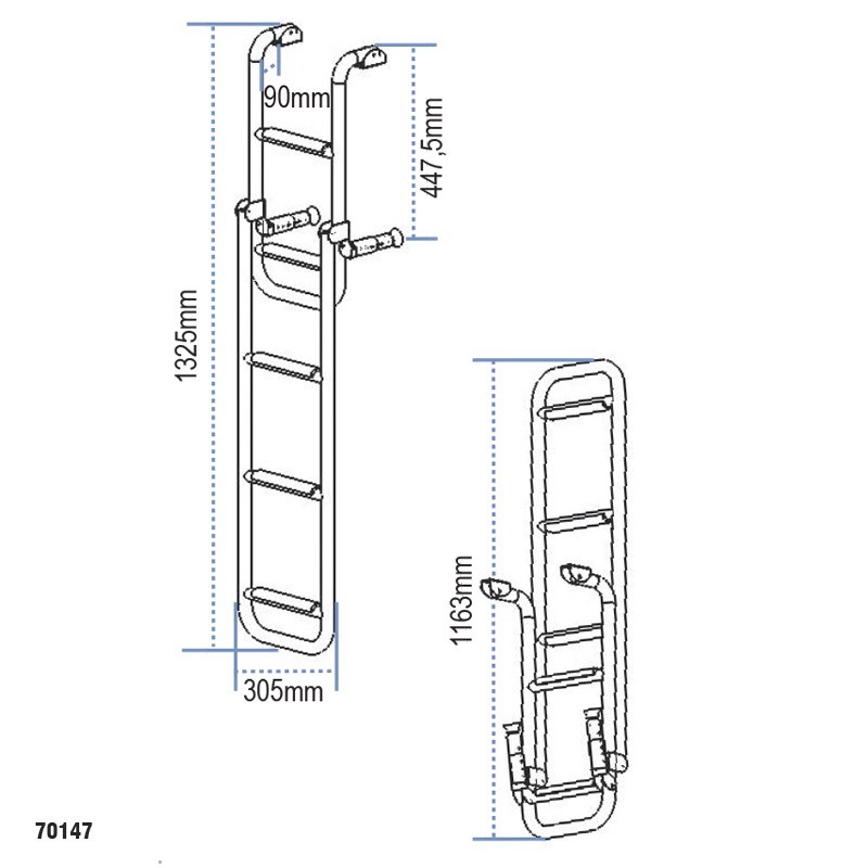 Folding Ladder, Inox 316, 305x1325mm, 2+2 steps Boarding Ladders