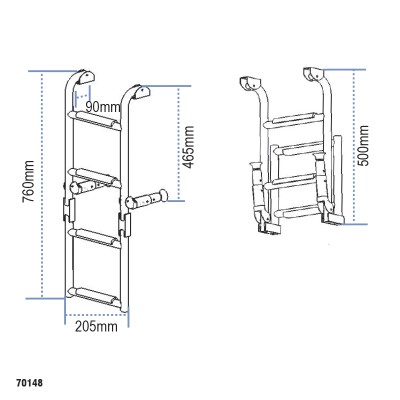 Folding Ladder, Inox 316, 205x760mm, 2+2 steps Boarding Ladders