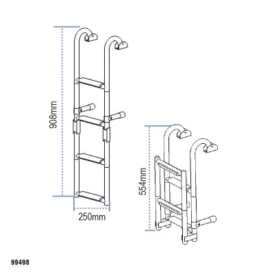 Folding Ladder for Gunwale, Inox 316, 250x908, 2+2 steps Boarding Ladders