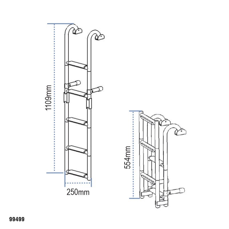 Folding Ladder for Gunwale, Inox 316, 250x1109, 2+3 steps Boarding Ladders